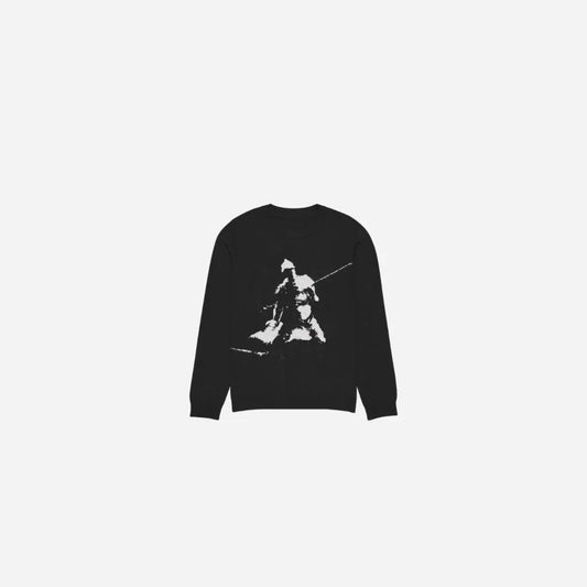 Black Vintage Gothic Warrior Design Knit Hominus Denim
