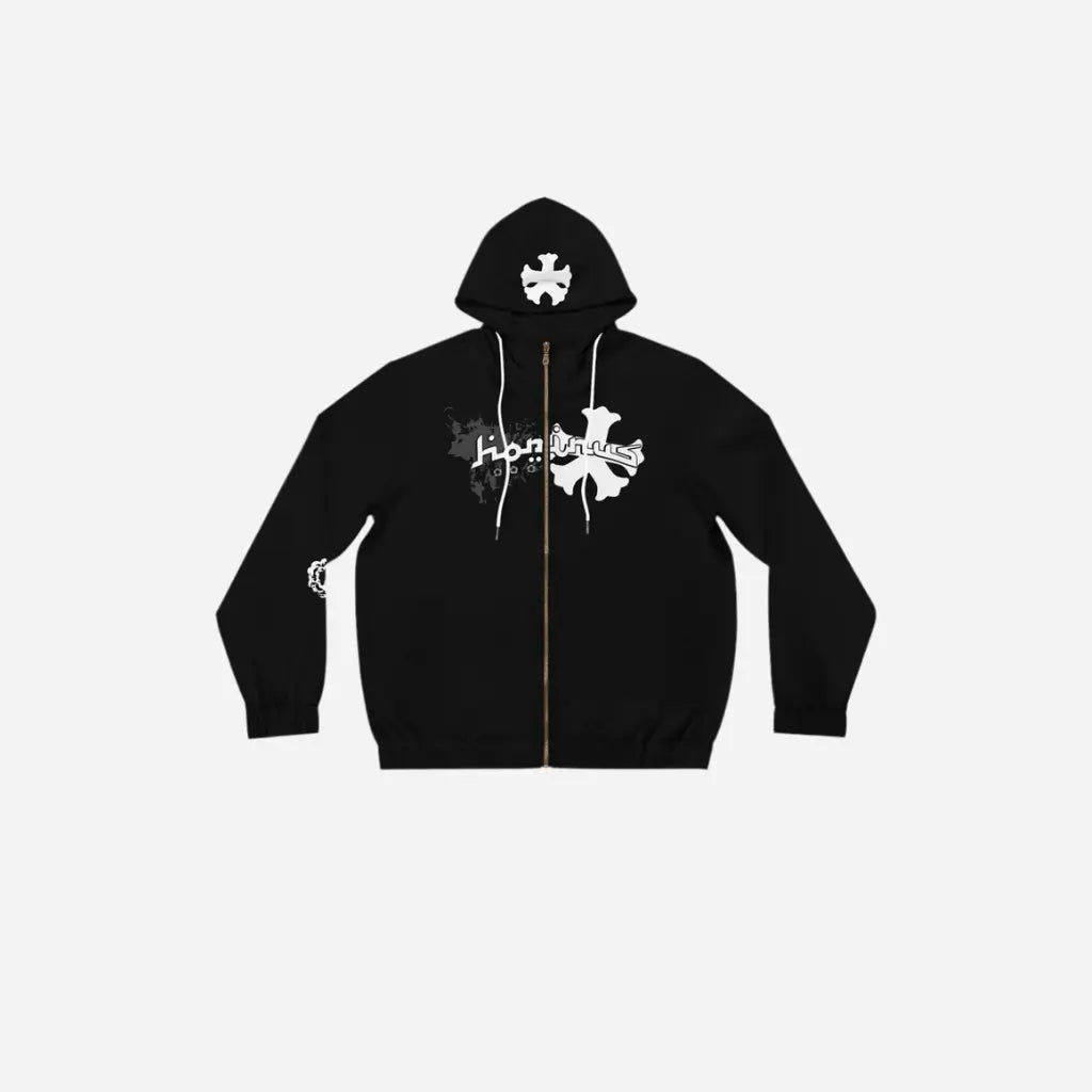 Black Y2K Gothic Hominus Zip Hoodie Printify