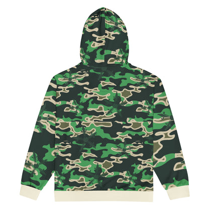 Camo Gothic Logo Pattern Zip Hoodie - Hominus Denim