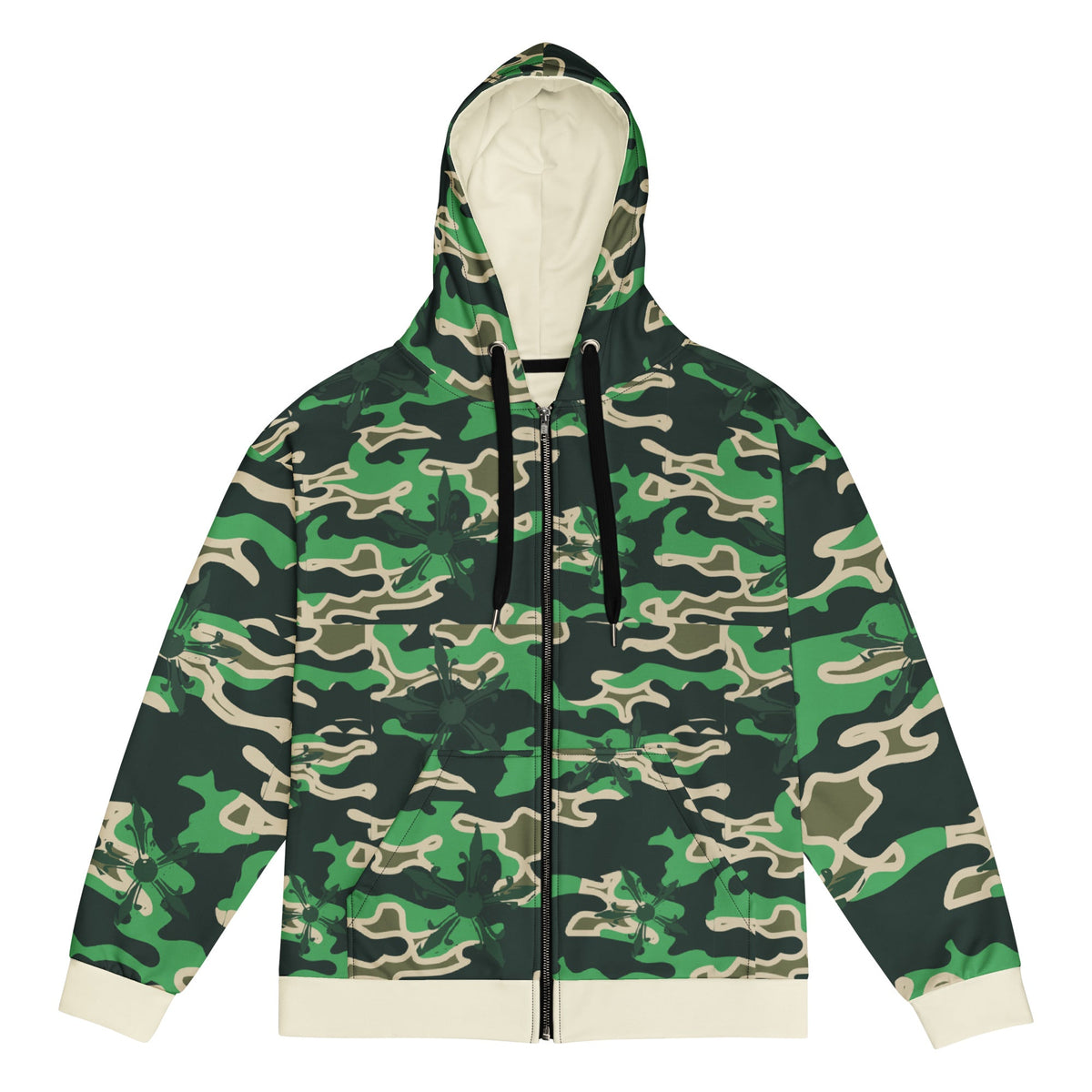 Camo Gothic Logo Pattern Zip Hoodie - Hominus Denim