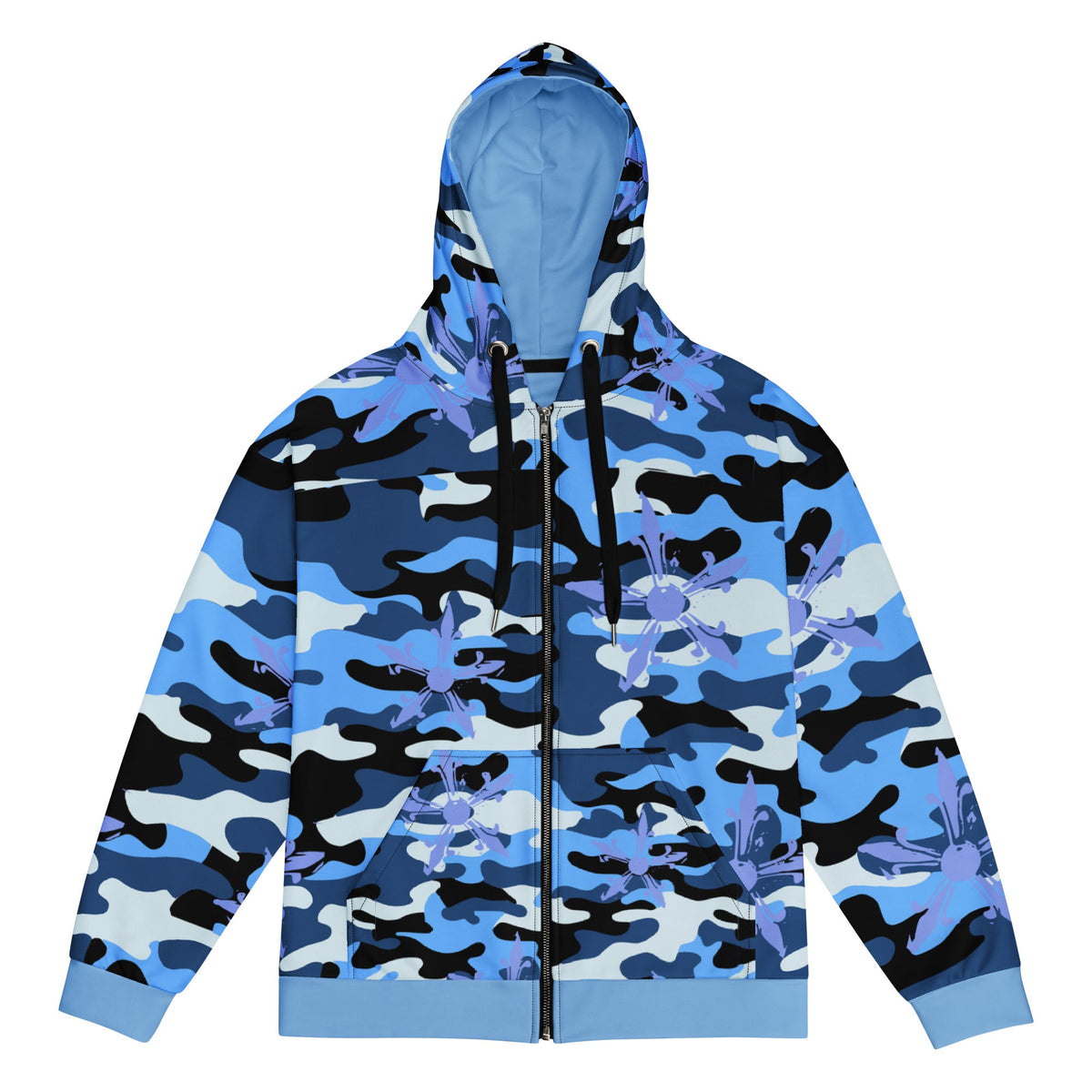 Camo Gothic Logo Pattern Zip Hoodie - Hominus Denim