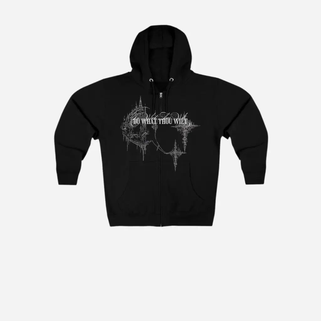 Hominus Denim Gothic Design Zip up Hoodie Printify