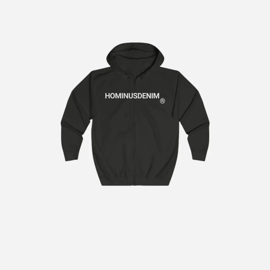 HominusDenim® Grunge Logo Zip Hoodie Printify