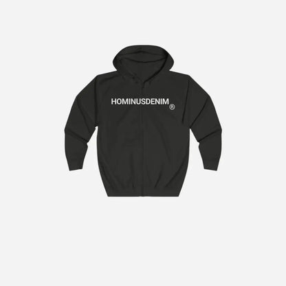 HominusDenim® Grunge Logo Zip Hoodie Printify