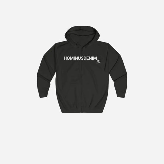 HominusDenim® Grunge Logo Zip Hoodie Printify