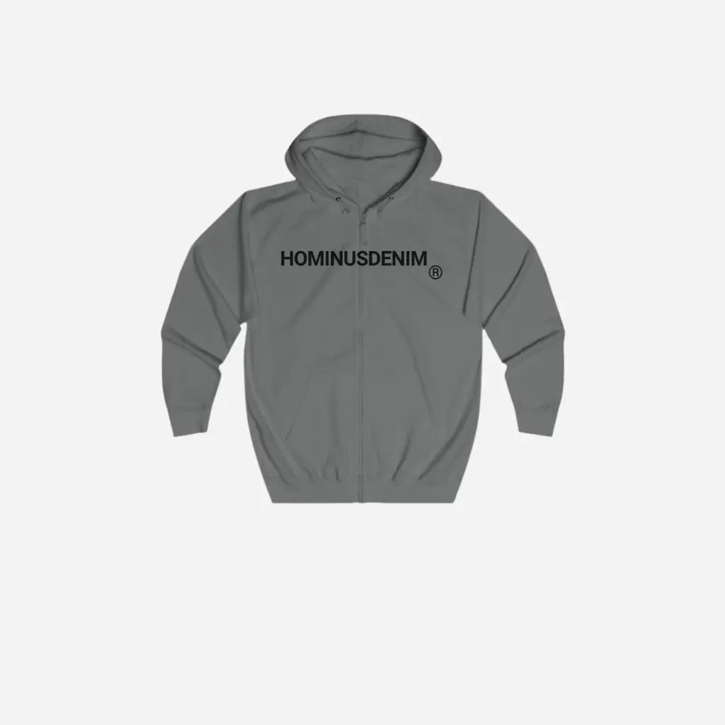 HominusDenim® Grunge Logo Zip Hoodie Printify