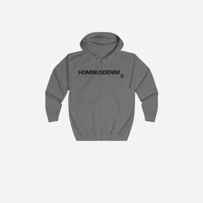 HominusDenim® Grunge Logo Zip Hoodie Printify
