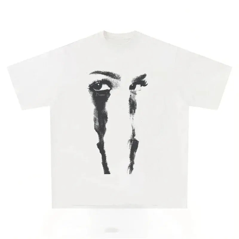 Oversized Crying Eyes Printed Design Tee - Hominus Denim