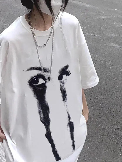 Oversized Crying Eyes Printed Design Tee - Hominus Denim