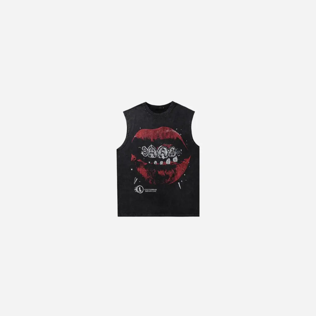Vintage Lip Print Washed Tank Top Hominus Denim