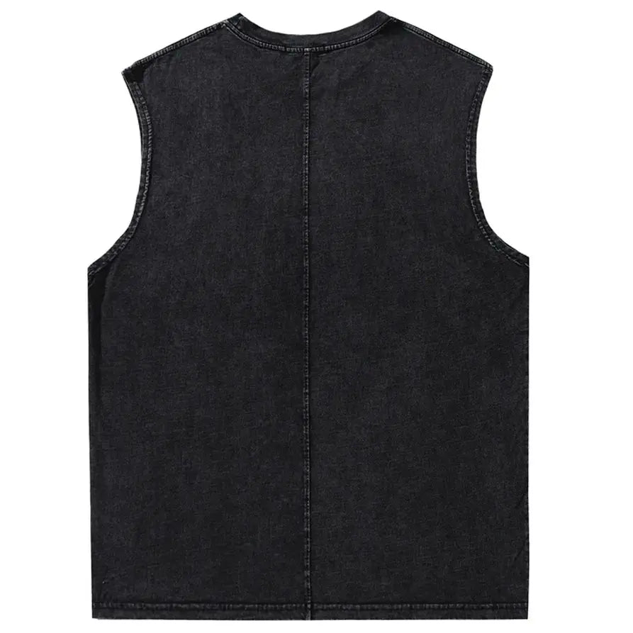 Vintage Lip Print Washed Tank Top - Hominus Denim
