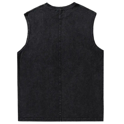 Vintage Lip Print Washed Tank Top - Hominus Denim