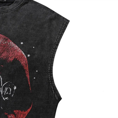 Vintage Lip Print Washed Tank Top - Hominus Denim