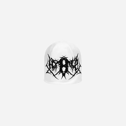 White Hominus Denim Gothic Logo Beanie Hominus Denim