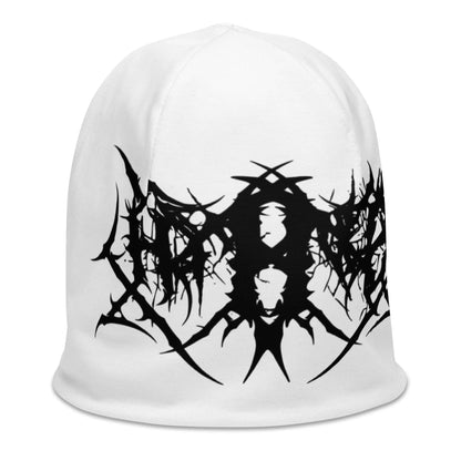 White Hominus Denim Gothic Logo Beanie Hominus Denim