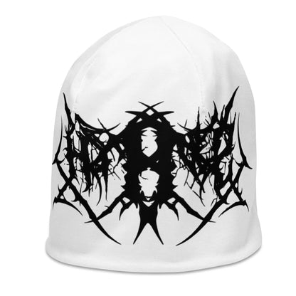 White Hominus Denim Gothic Logo Beanie Hominus Denim