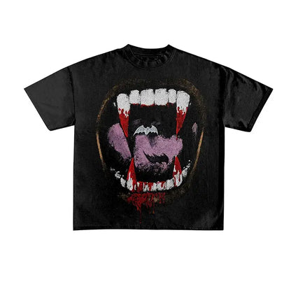 Y2K Graphic Vampire Fang Printed Tee - Hominus Denim