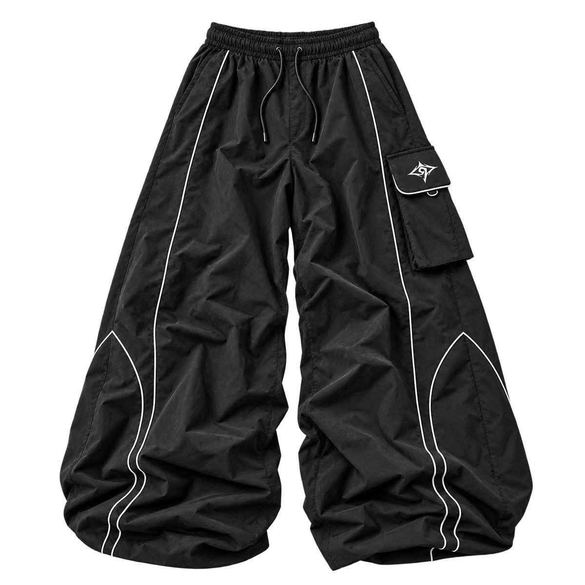 999 VOID SHELL PANT EGODEATH999 black oversized cargo pants full front flat lay